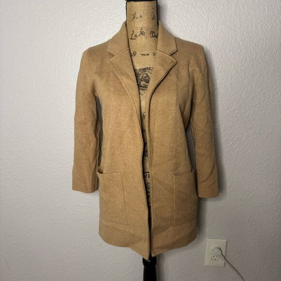 J Crew Cotton Blazer Open Front Tan Women Size XXS Pockets Business Casual - Picture 1 of 11